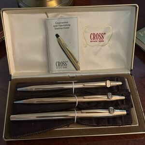 Cross 3 Pc 1/20 14K Gold Filled Pen Pencil Fountain Set Box Engraved Wilson